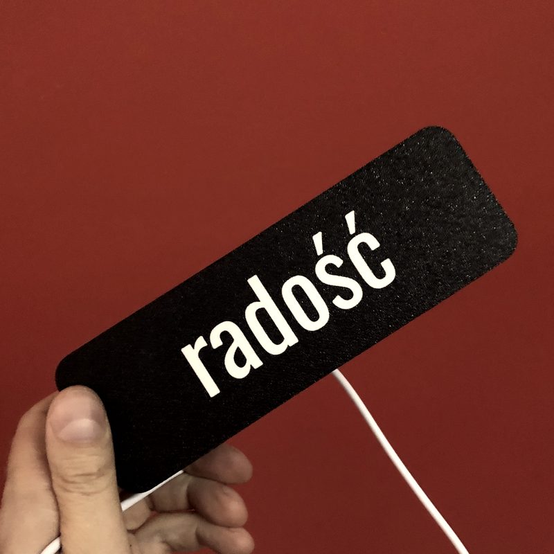 Lampa z napisem: radość