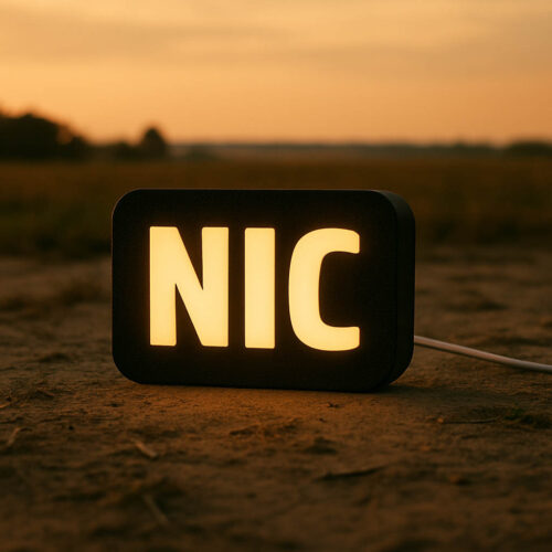 Lampa z napisem NIC na prezent