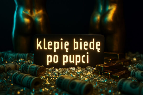 Lampa LED z napisem KLEPIĘ BIEDĘ PO PUPCI
