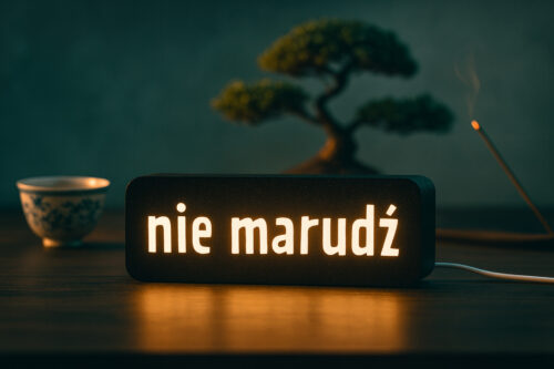 Lampa LED z napisem NIE MARUDŹ