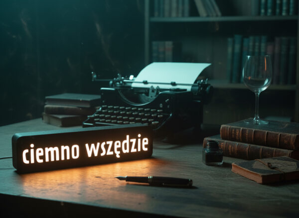 Lampa z napisem CIEMNO WSZĘDZIE